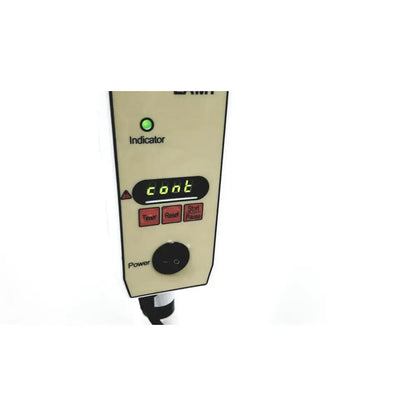 Beige heat tdp lamp infrared tall control panel with green indicator light and digital timer display on rolling stand
