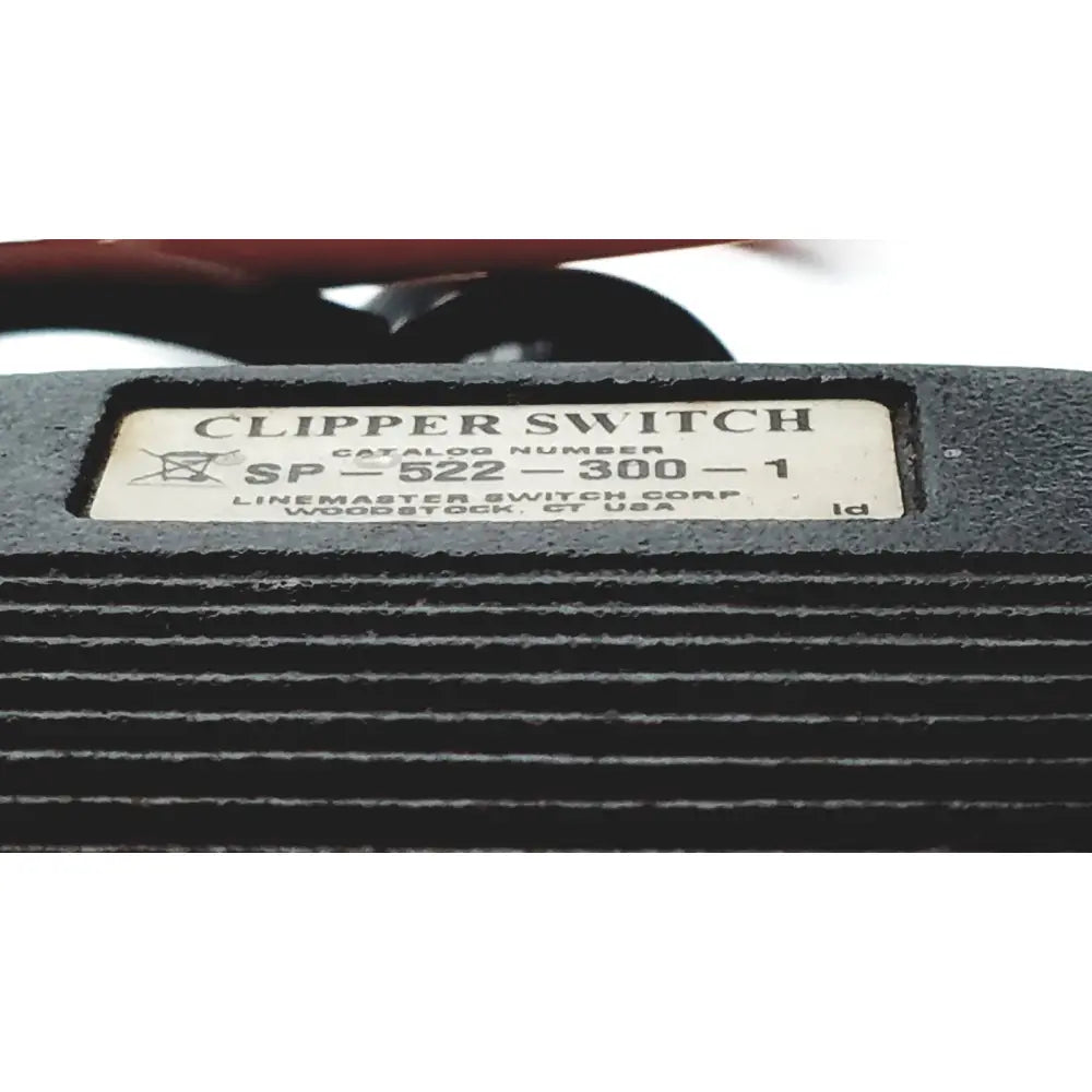 Black textured plastic heavy duty foot enclosure with white clipper linemaster control switch label sp-522-300-1 from linemaster
