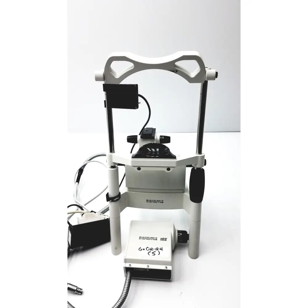 White medical slit lamp with black accents and adjustable arms for heidelberg engineering hrti laser head model lsc210