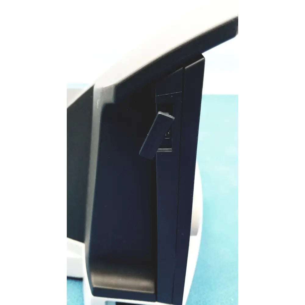 Black plastic hinge on the white electronic device of heidolph basis hei-vap rotary evaporator model 562-00000-01-0