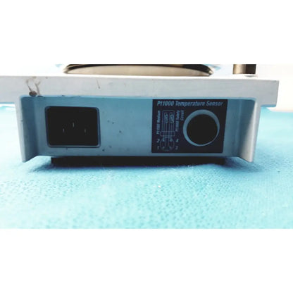 Pt1000 temperature sensor with black input port and rotary dial in gray metal casing for heidolph magnetic stirrer hotplates