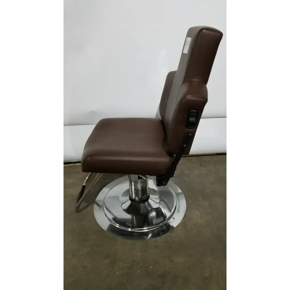 Brown leather height adjustable phlebotomy chair with chrome base and adjustable backrest reg no ca 31278