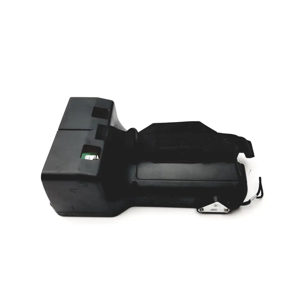 Black plastic hand held calibrator 6d49 with textured grip and integrated strap attachment points for secure handling