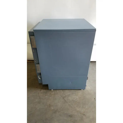 Gray metal safe with rectangular design and locking mechanisms side view of helmer hlf105 horizon series laboratory freezer