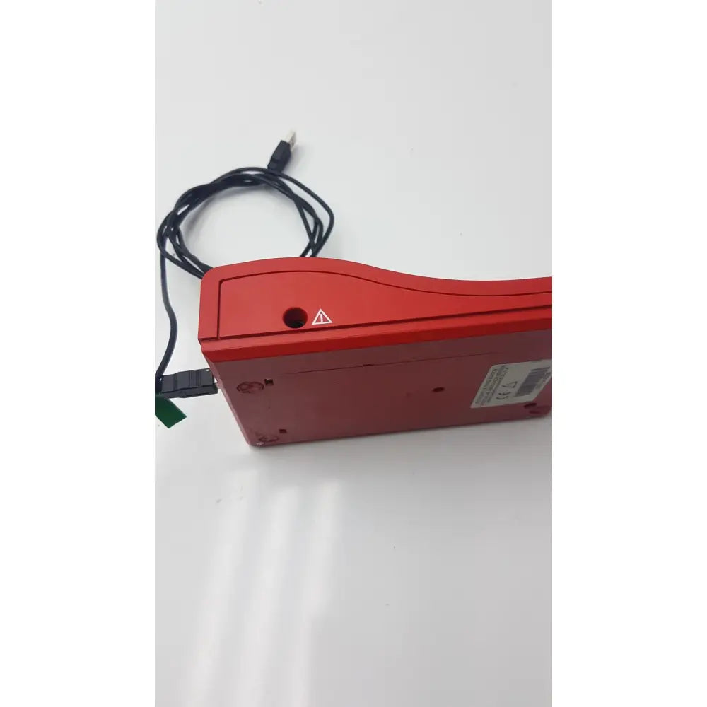 Red plastic hemoCue Hb 201 DM hemoglobin system analyzer with black usb cable for easy reuse medical testing