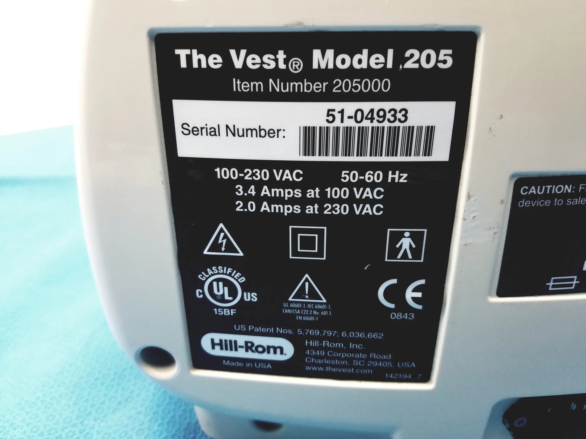 Hill Rom 205 The Vest Airway Clearance System Airway Clearance System, second-hand product photo 8