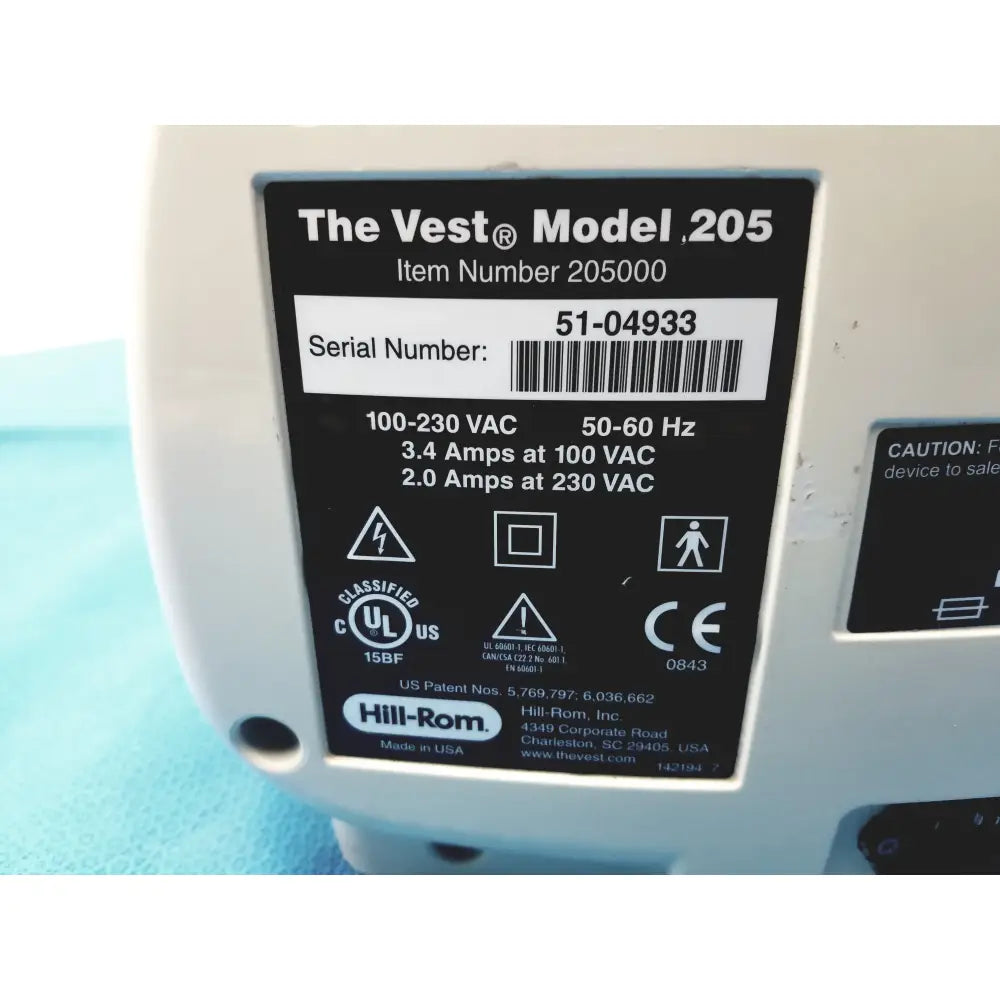 Hill Rom 205 The Vest Airway Clearance System Airway Clearance System, second-hand product photo 8