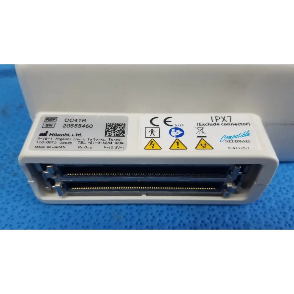 White plastic hitachi cc41r ultrasound probe connector with gold-colored pins compatible with sternad devices