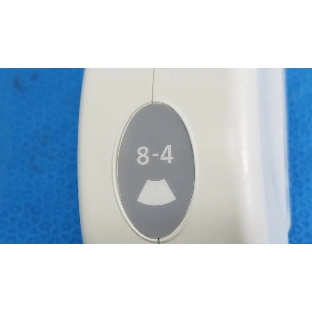 White plastic presser foot with gray 8-4 label and fabric icon for hitachi cc41r ultrasound probe 8-4 mhz