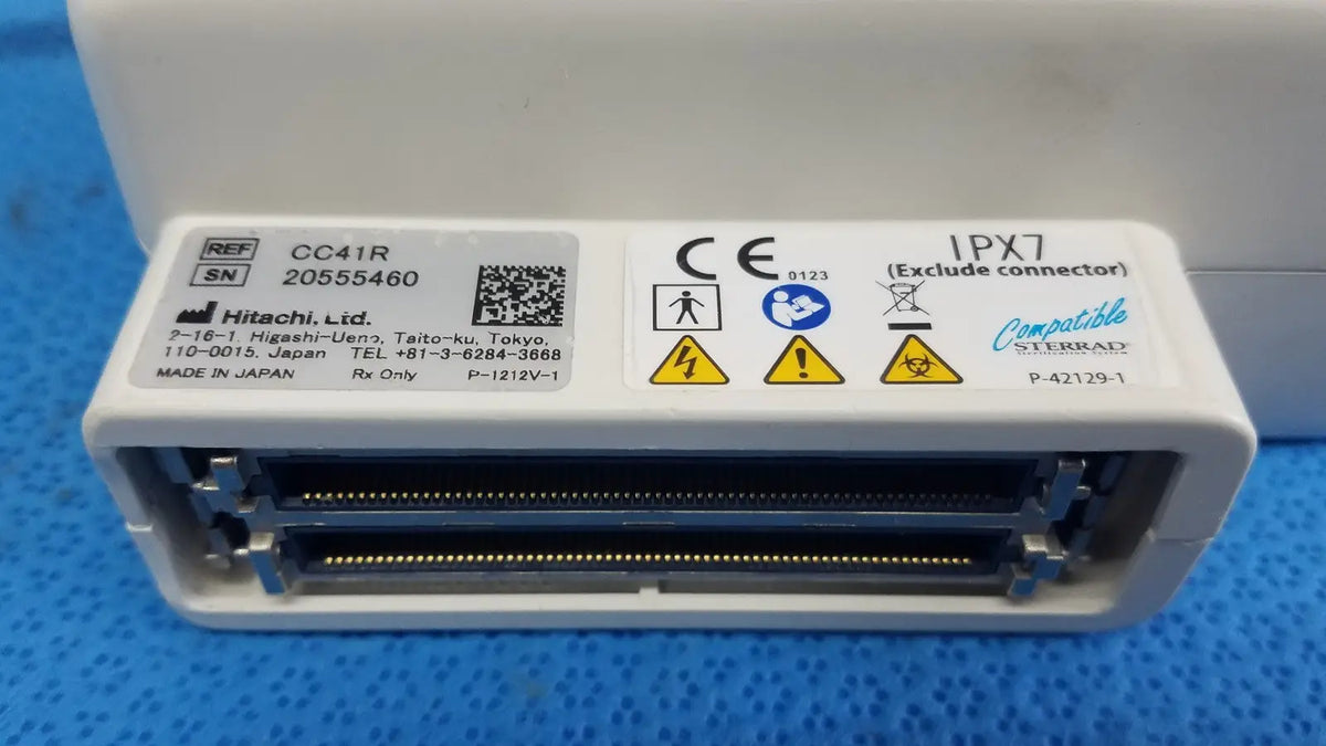 White plastic hitachi cc41r ultrasound probe connector with gold-colored pins compatible with sternad devices