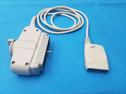 Hl5-9ed linear ultrasound transducer probe with white plastic housing and coiled cable for ultrasound imaging