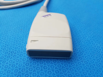 White plastic hl5-9ed linear ultrasound transducer probe with gray cable for ultrasound imaging and hdi-3 model label