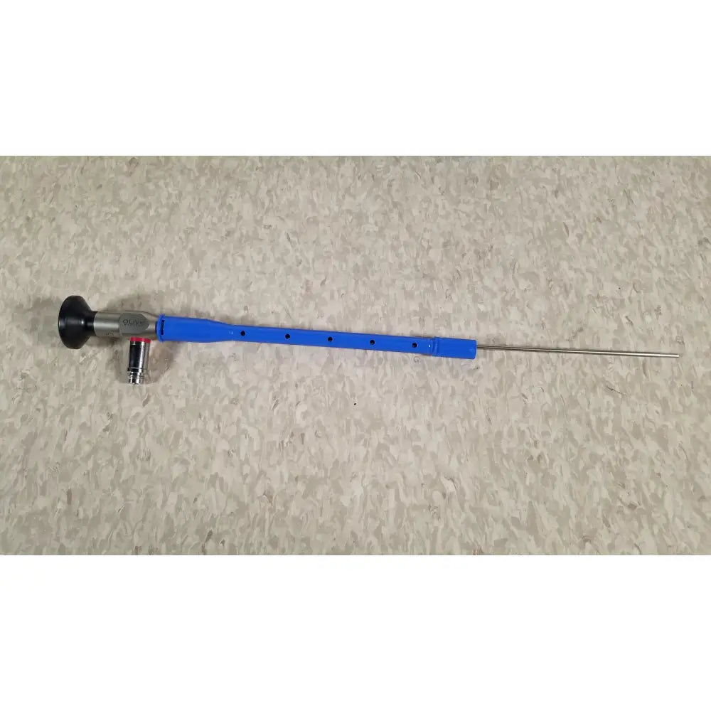 Blue-handled hologic ths-01513 operative diagnostic sheath with black lens cap and metallic components for hysteroscopy