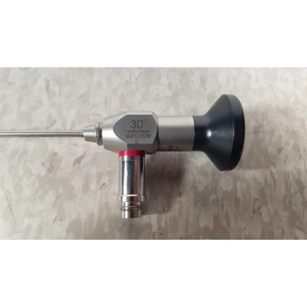 Silver and black hologic ths-01513 operative diagnostic sheath with 30-degree angled lens and autoclave branding