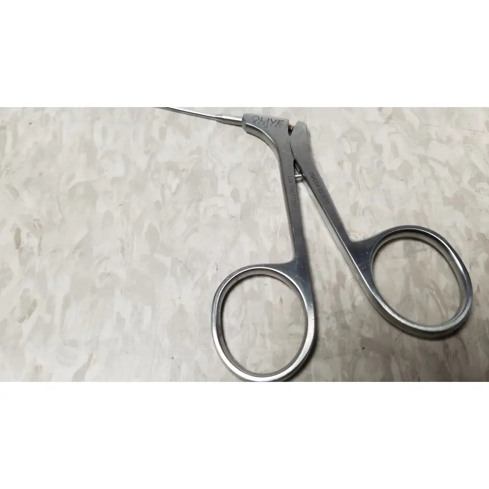 Silver surgical forceps with fine curved tip and engraved branding for hologic ths-01513 operative diagnostic sheath use