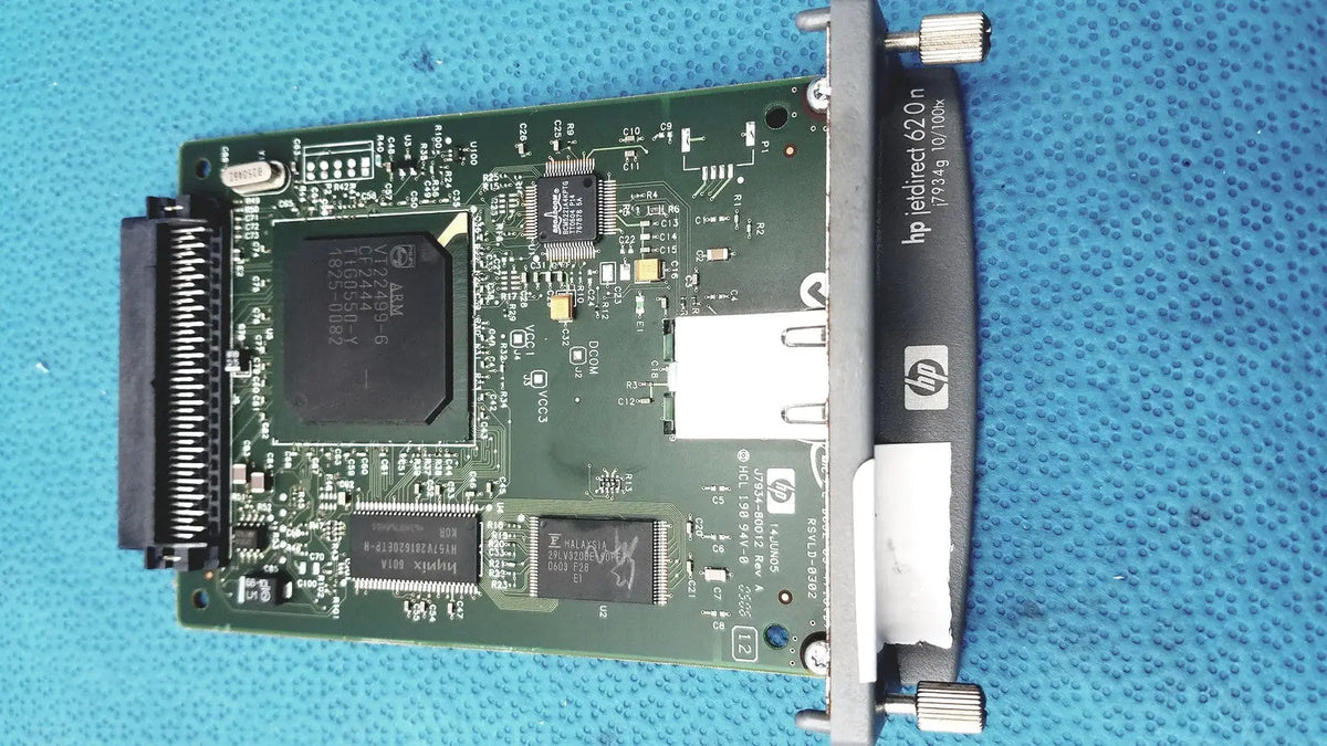 Hp jetdirect 620n fast ethernet print server with green circuit board and black connector network card