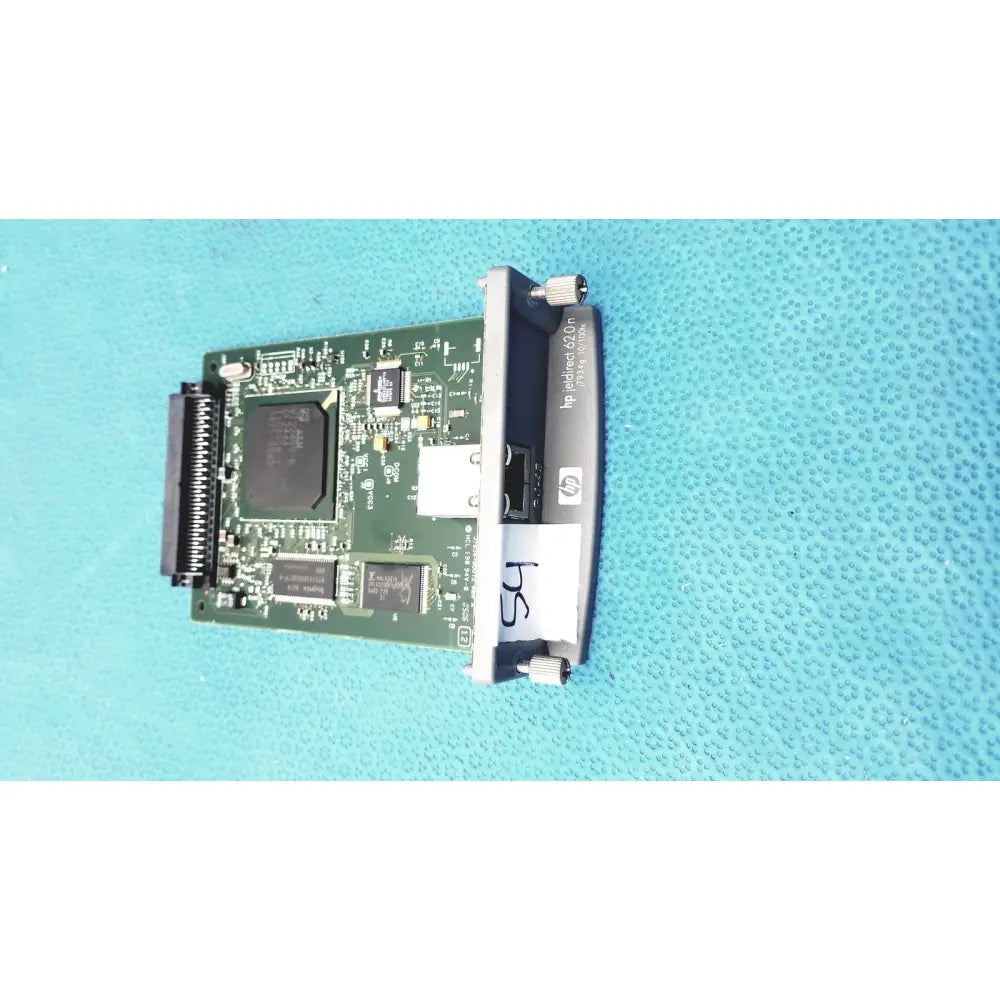 Hp jetdirect 620n fast ethernet print server network interface card with green circuit board and black components