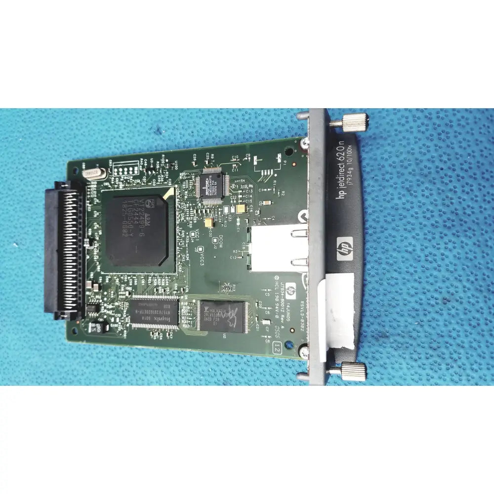 Hp jetdirect 620n fast ethernet print server with green circuit board and black connector network card