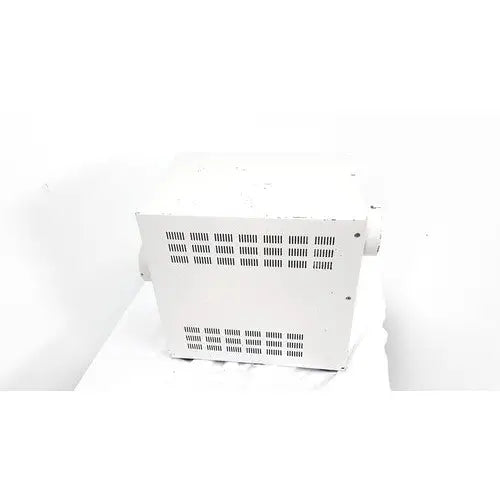 White metal industrial fan with rectangular vent grid on the back side of hp power module laser power output 50/60hz