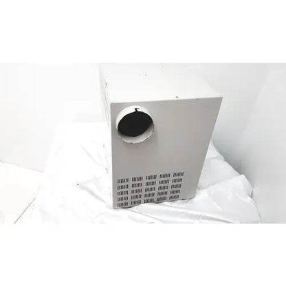 White rectangular hp power module laser with a circular opening and horizontal slotted vents showing laser power output
