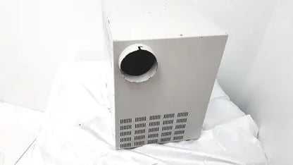 White rectangular hp power module laser with a circular opening and horizontal slotted vents showing laser power output