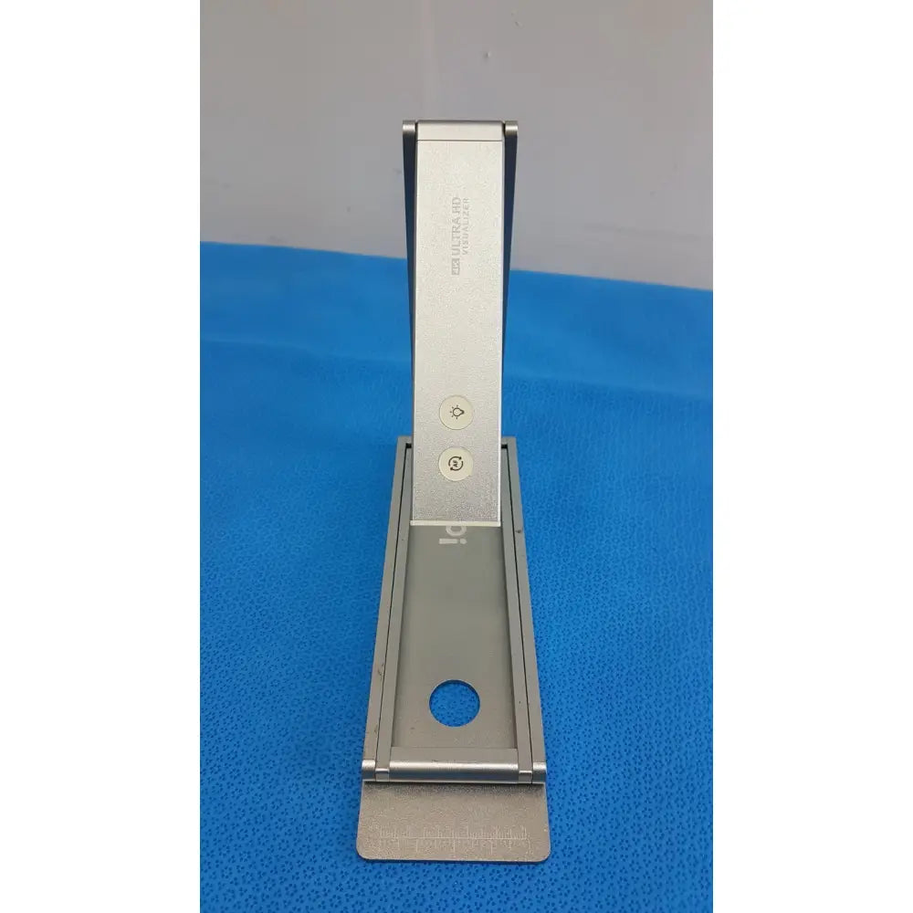 Silver metallic stand with sleek minimalist design and engraved branding for the Ideao dc400 4k foldable visualizer document camera