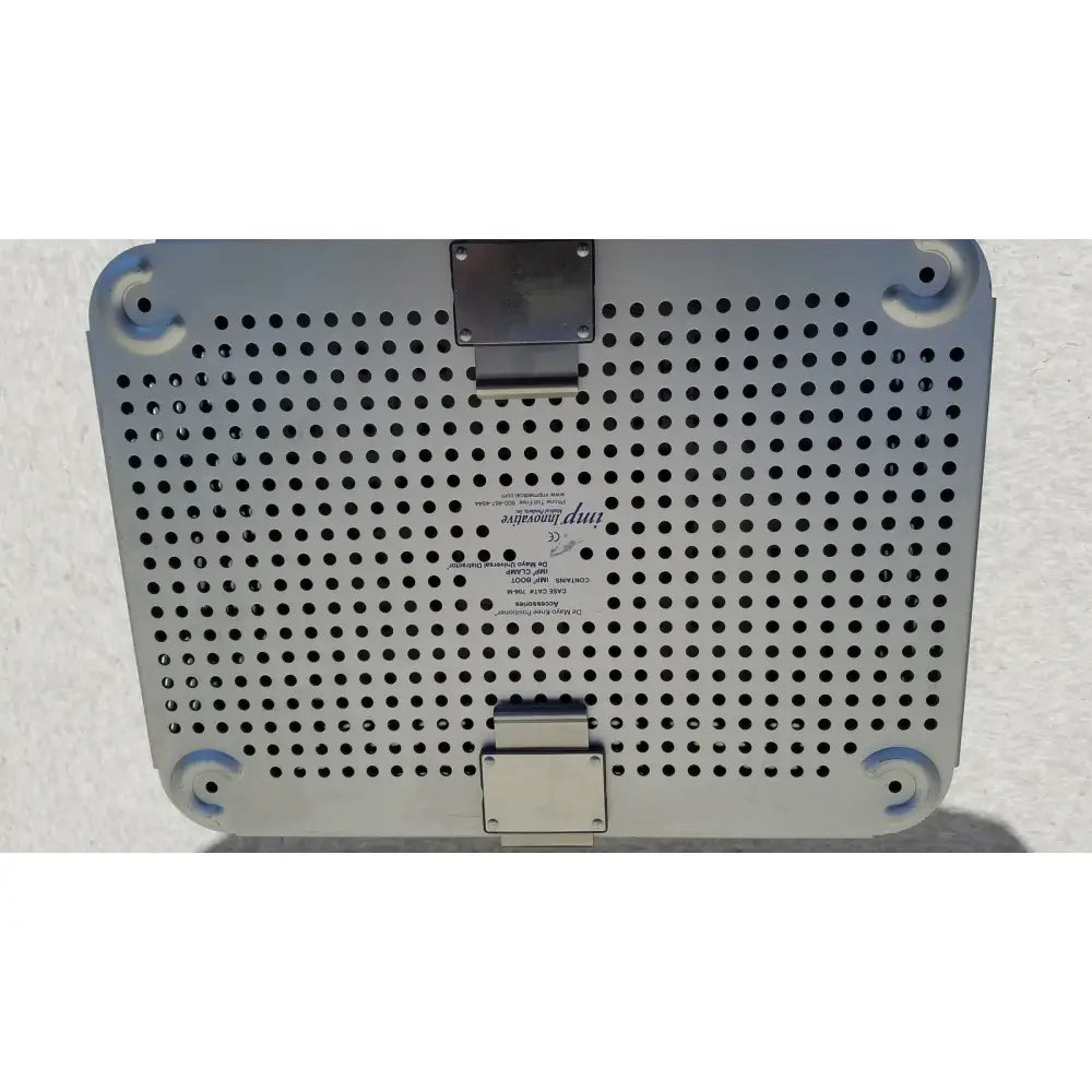 Silver perforated metal laptop stand with matte finish and reinforced corners for imp innovative medical mayo knee positioner tray