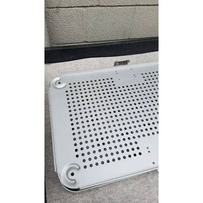 White perforated metal imp innovative medical mayo knee positioner base tray with rounded corners and molded plastic feet