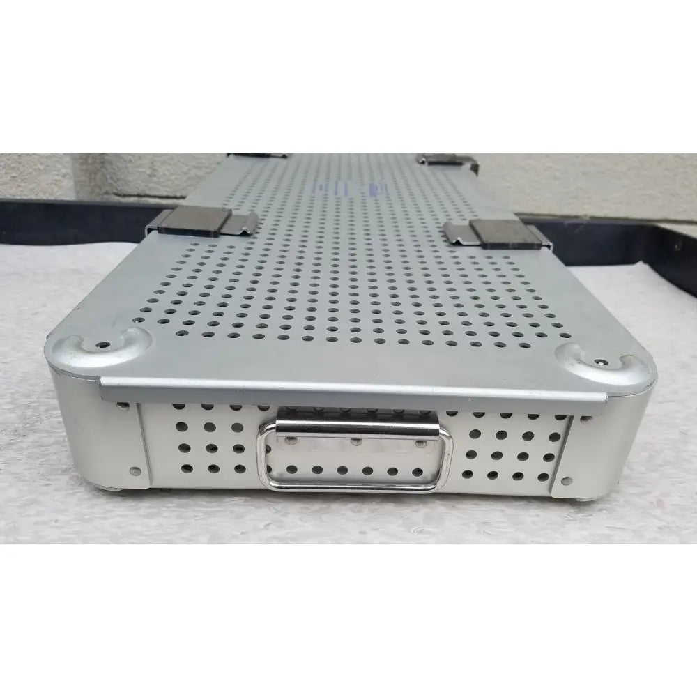 Silver metallic imp innovative medical mayo knee positioner base tray with perforated surface and reinforced corners