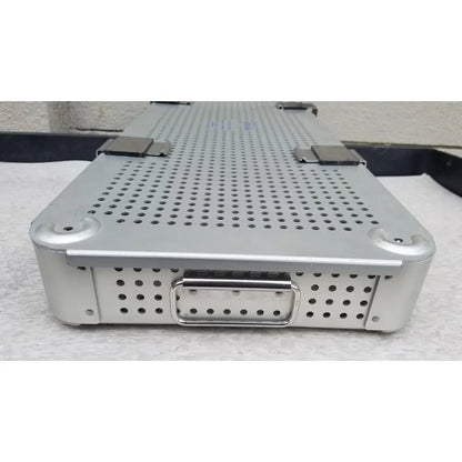 Silver metallic imp innovative medical mayo knee positioner base tray with perforated surface and reinforced corners
