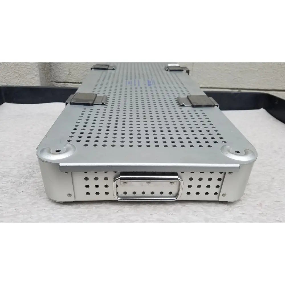 Silver metallic imp innovative medical mayo knee positioner base tray with perforated surface and reinforced corners