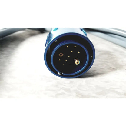 Blue cylindrical connector with gold pins on the back side of integra cusa excel clarity handpiece ultrasonic system