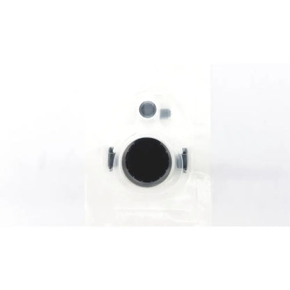 Clear plastic packaging containing a black circular intuitive da vinci xi universal seal with metallic side clips