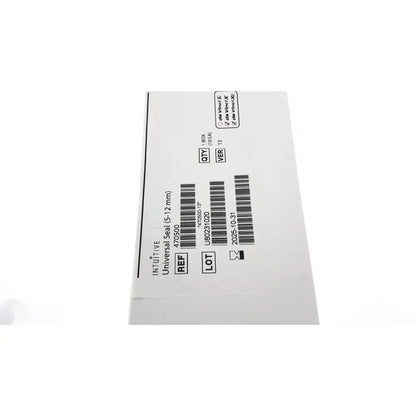 White paper label for intuitive da vinci xi universal seal 5-12mm with black text and barcodes