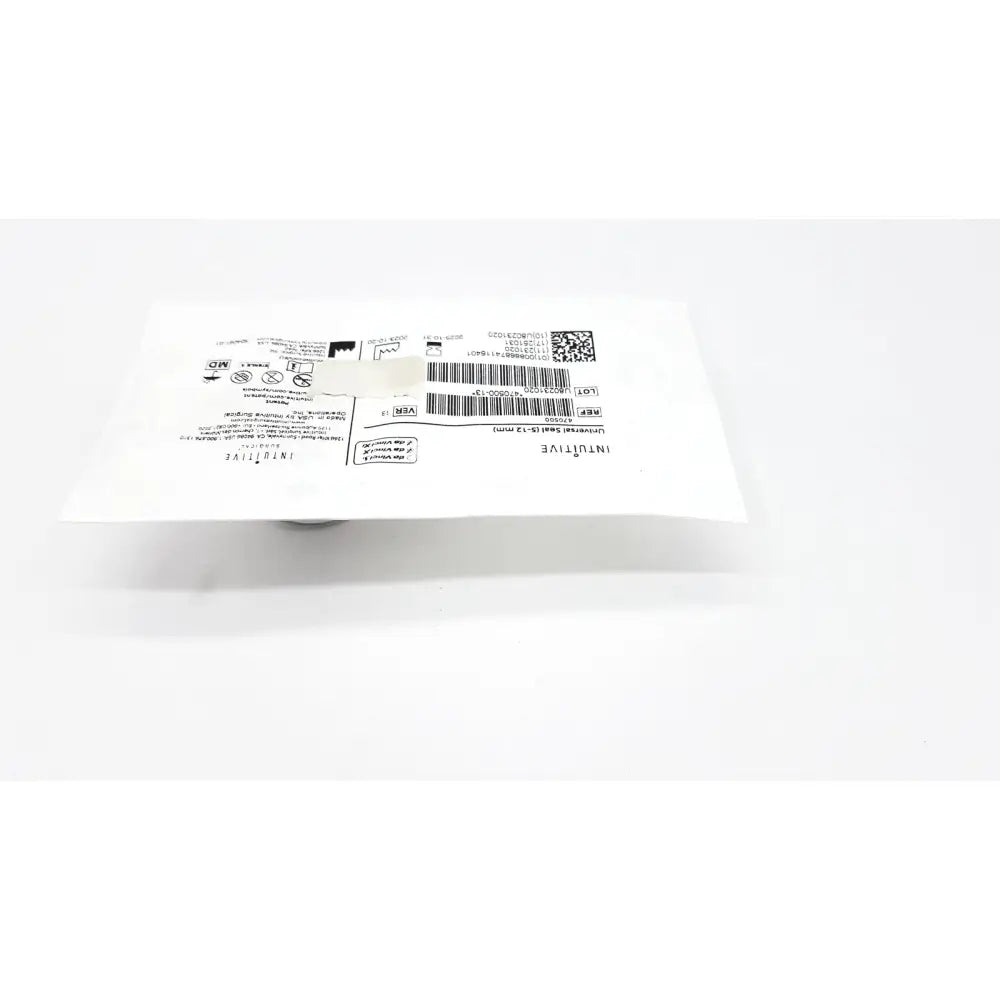 White paper package of intuitive da vinci xi universal seal 5-12mm with printed shipping labels and barcode visible