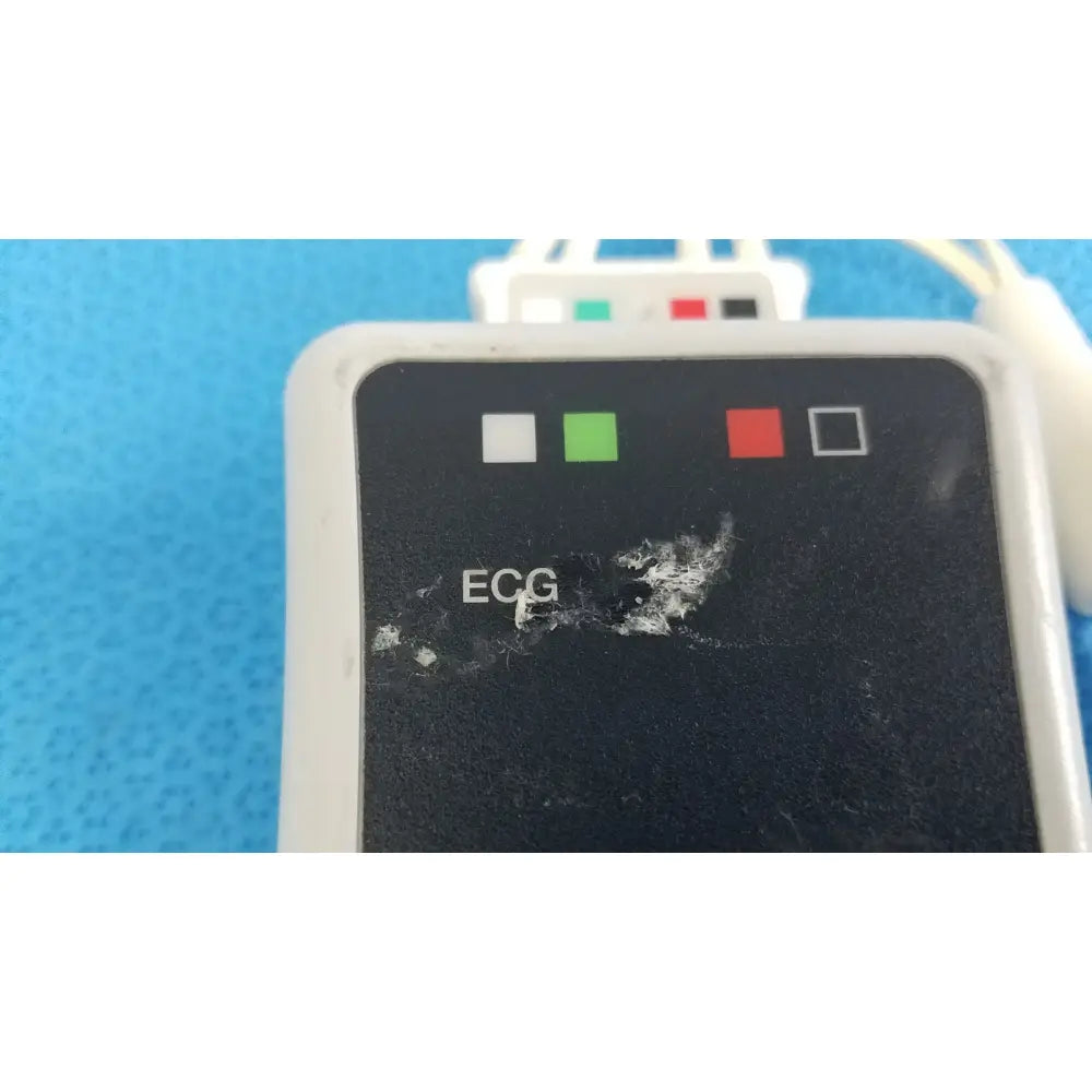 White-framed invivo medical wireless ecg module with black screen labeled ecg and three colored indicator lights