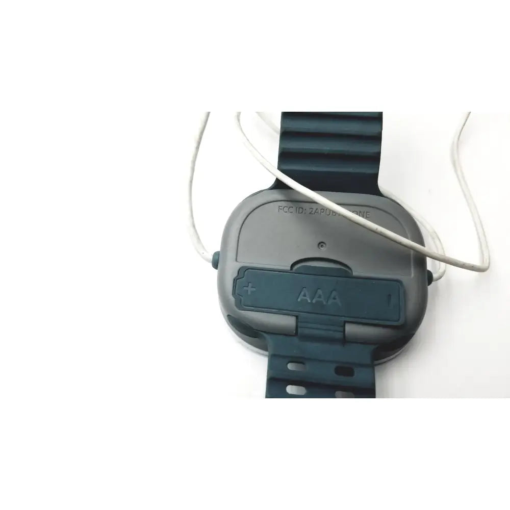 Black plastic itamar watchpat one disposable home sleep apnea test with ribbed strap and visible aaa battery compartment