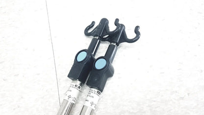 Black plastic hook extenders with light blue buttons and metallic shafts for reuse medical hillrom p2217a iv pole