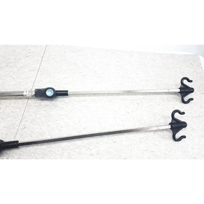 Black and silver iv pole with curved hooks compatible with hillrom p2217a for reuse medical applications