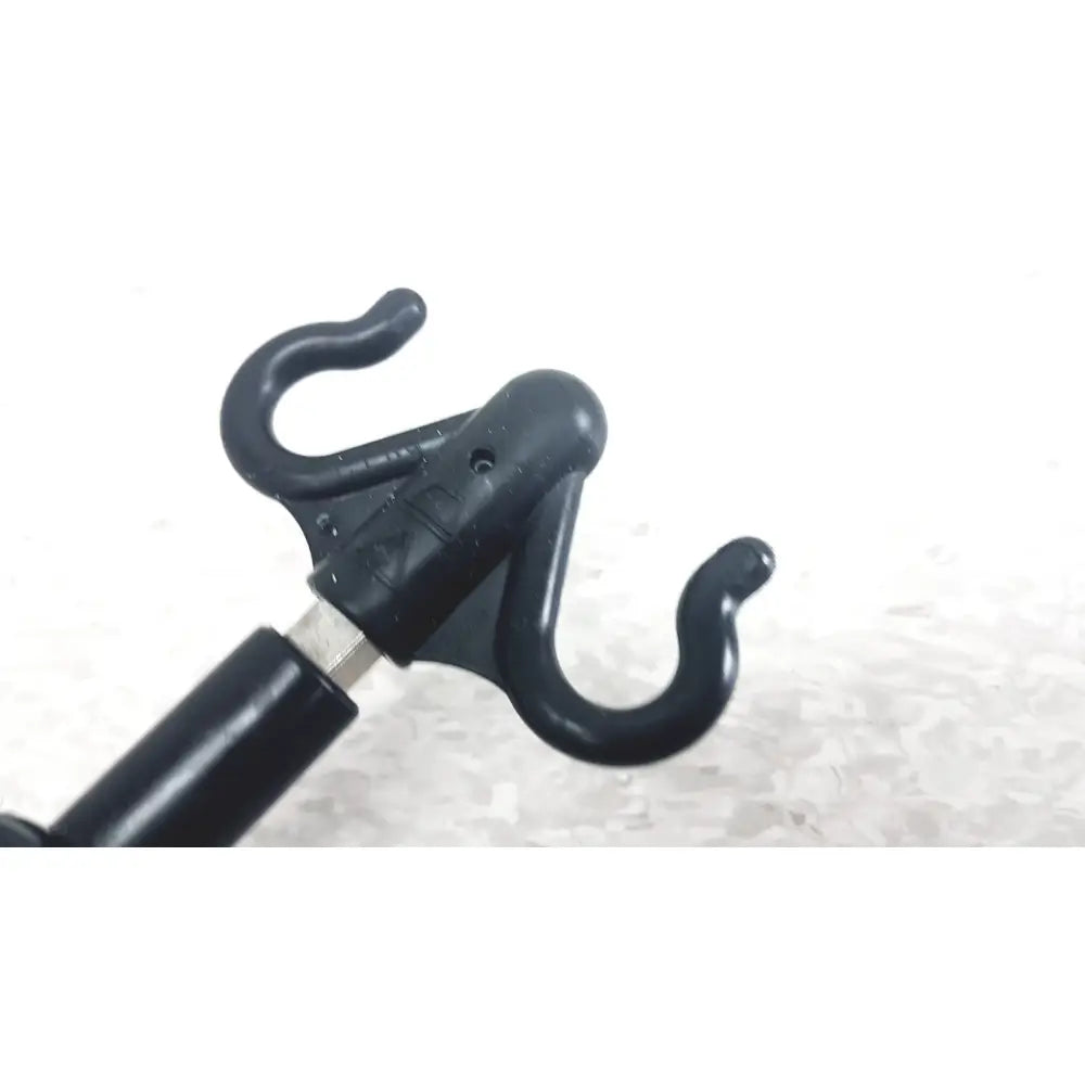 Black plastic hook attachment with two curved hooks and central mount for iv pole compatible with hillrom p2217a reuse medical