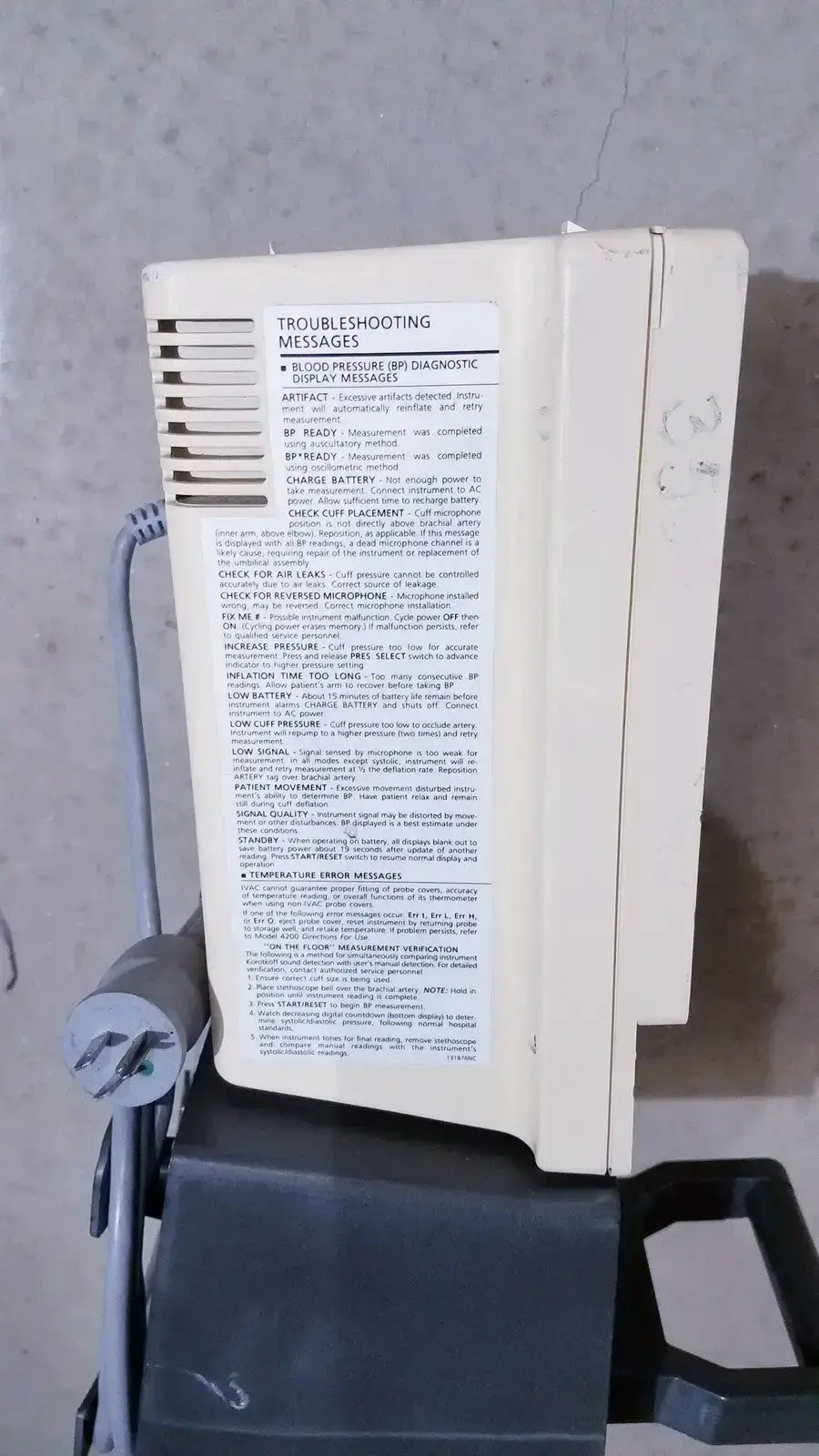 IVAC Corporation Vital Check 4200 With Stand Vital Signs Monitor, second-hand product photo 5