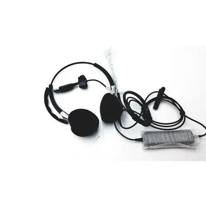 Black jaabra headband headset hsc021 with padded earcups coiled cable microphone boom and inline control wrapped in plastic