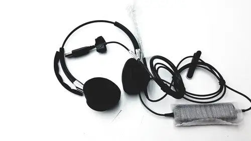 Black jaabra headband headset hsc021 with padded earcups coiled cable microphone boom and inline control wrapped in plastic