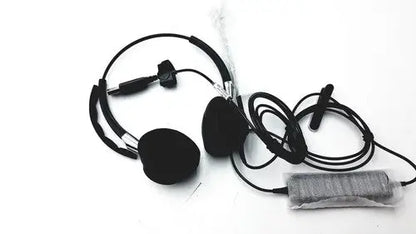 Black jaabra headband headset hsc021 with padded earcups coiled cable microphone boom and inline control wrapped in plastic