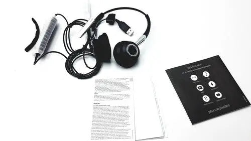 Black over-ear jaabra headband headset hsc021 with coiled cable usb connector and silver-accented earcups