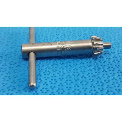 Silver metal jacobs kim key 1m stainless precision chuck key with gear-like end and engraved markings for drill systems