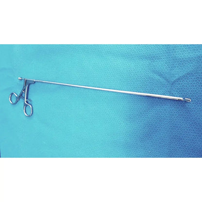 Jarit 600-400 stainless steel laparoscopiic clamp with silver long slender shaft and curved handles steel laparoscopiic clamp