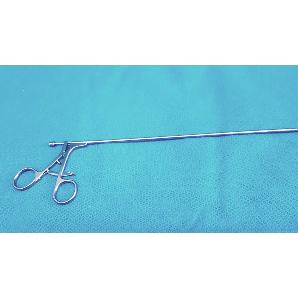 Jarit 600-400 stainless steel laparoscopiic clamp with silver long slender shaft and curved handles steel laparoscopiic clamp