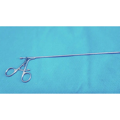 Jarit 600-400 stainless steel laparoscopiic clamp with silver long slender shaft and curved handles steel laparoscopiic clamp