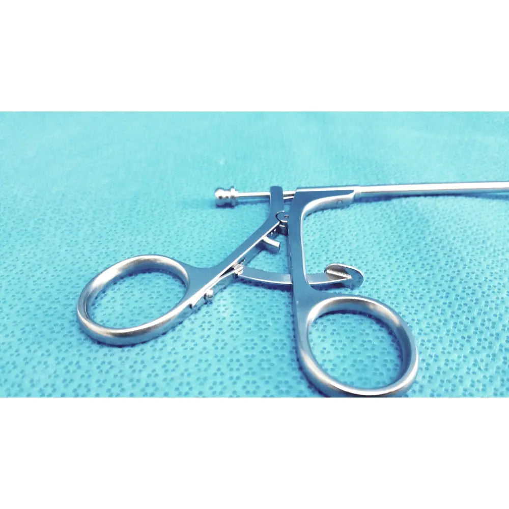 Jarit 600-400 stainless steel laparoscopiic clamp with silver long slender handle and two circular finger loops steel laparoscopiic clamp